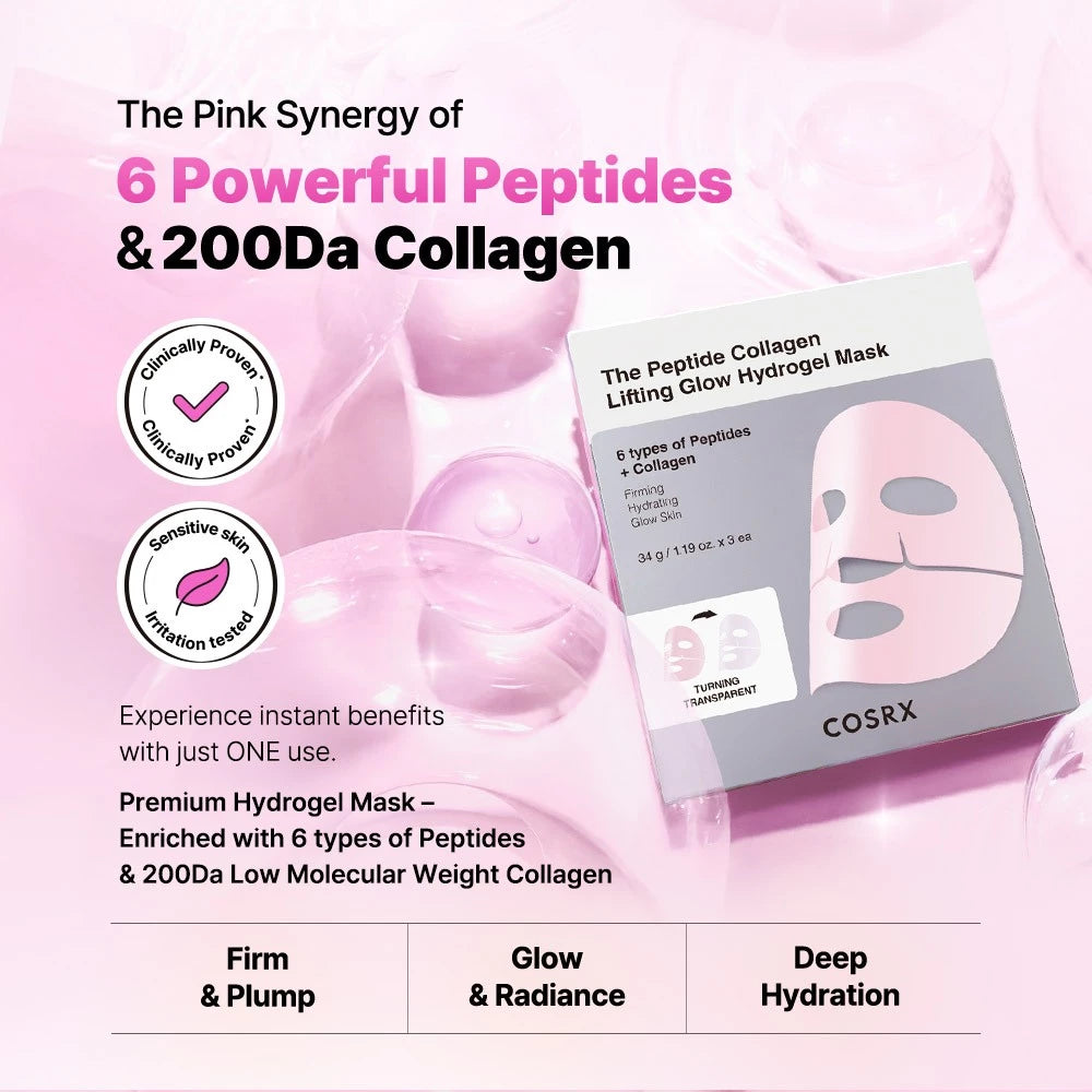 COSRX The Peptide Collagen Lifting Glow Hydrogel Mask 3pcs/box