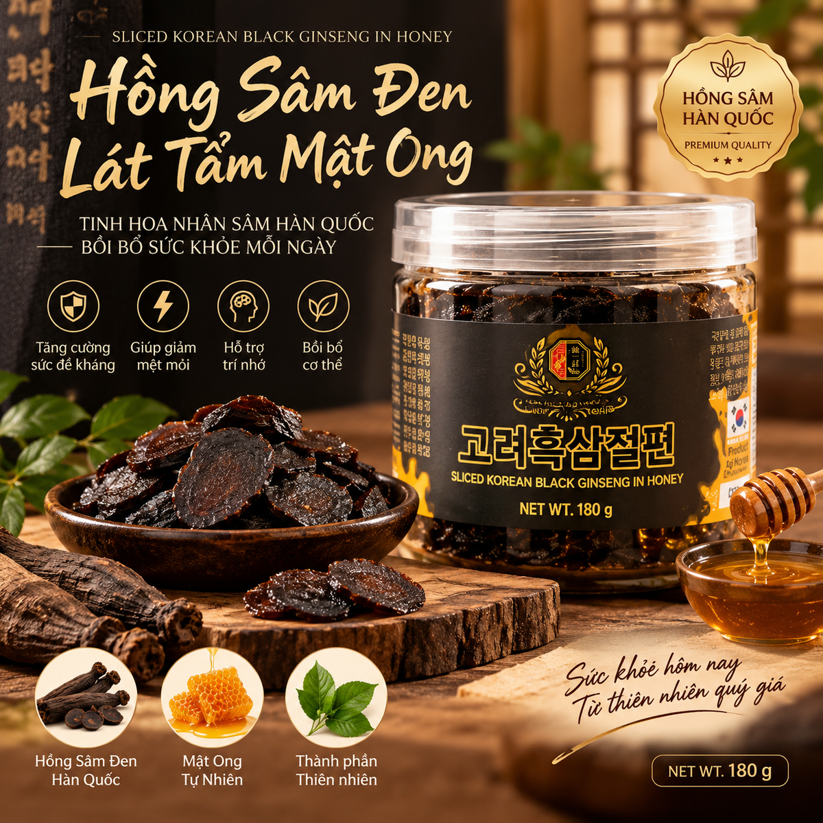 Slice Korean Black Ginseng In Honey 180g