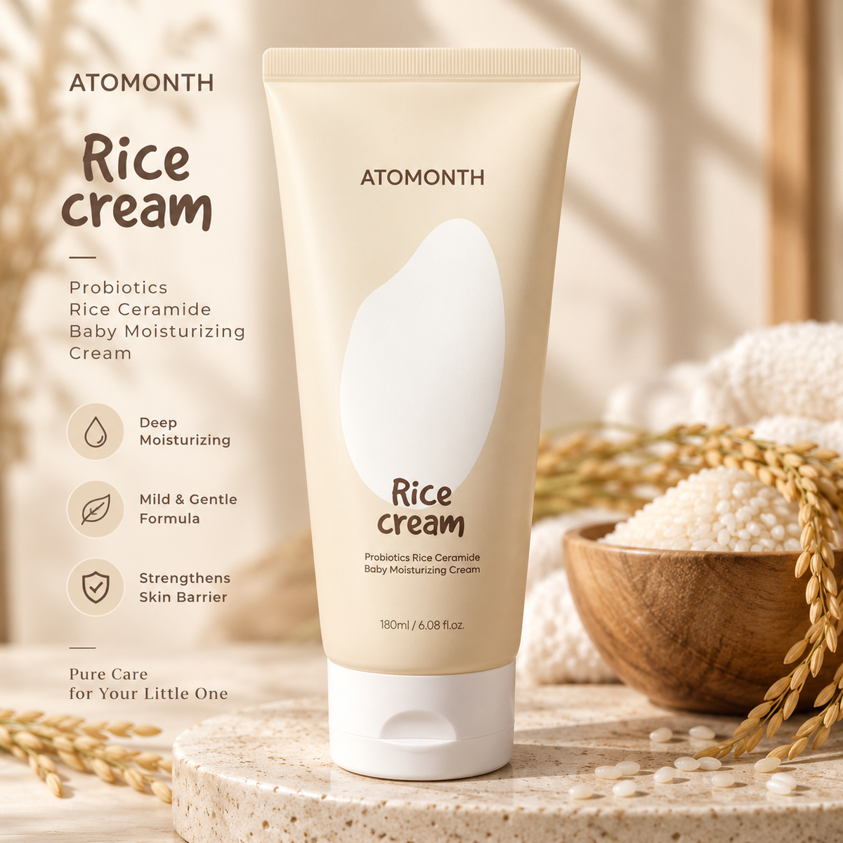 Atomonth Rice Cream Probiotics Rice Ceramide Baby Moisturizing Cream – 180 ml