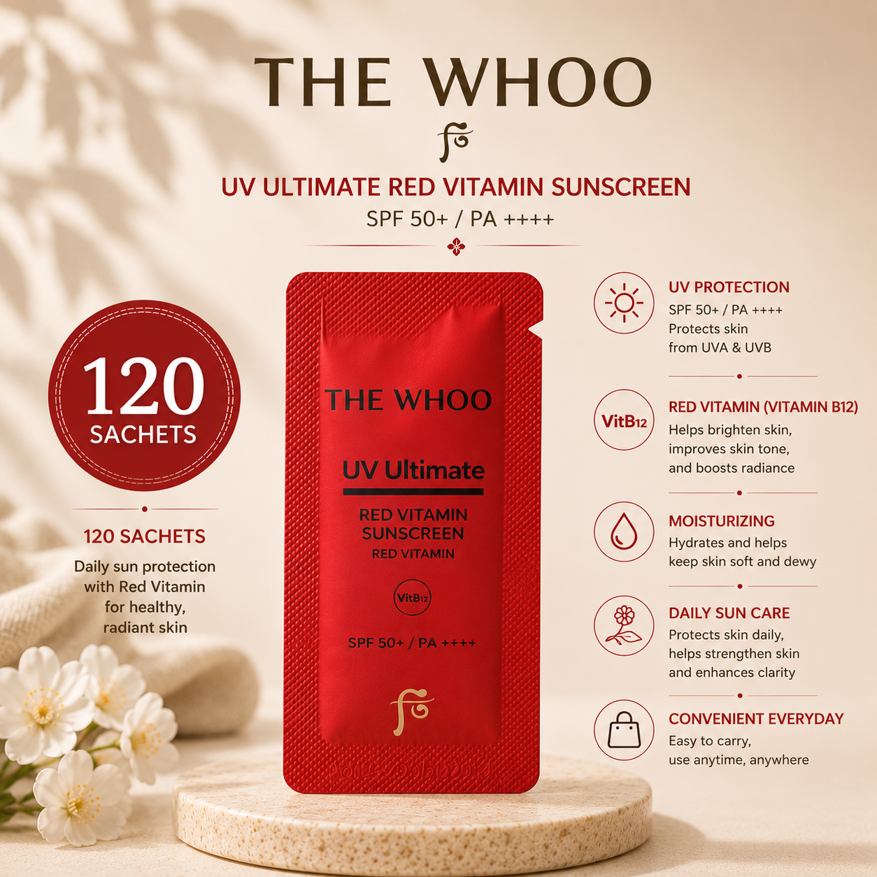 The Whoo UV Ultimate RedVitamin Sunscreen 120 packs x 1ml