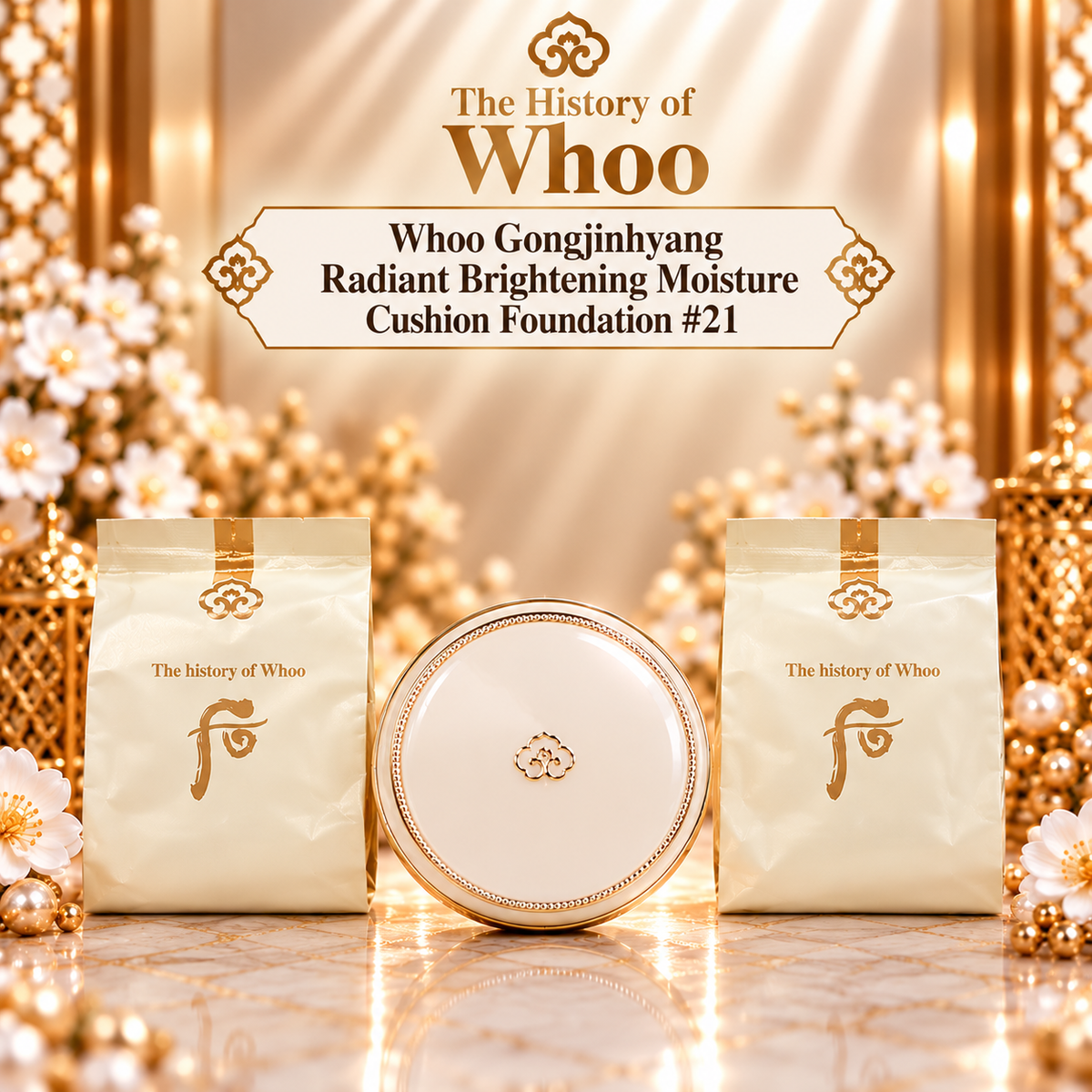 Whoo Gongjinhyang Radiant Brightening Moisture Cushion Foundation #21 + 2 refills