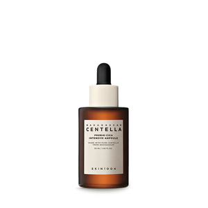 Skincare dropper bottle with Madagascar Centella label on a white background