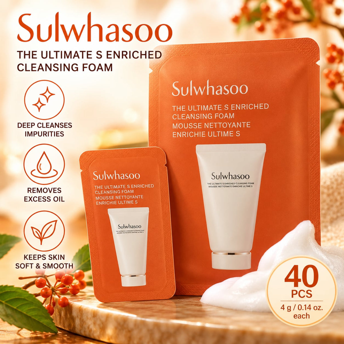 Sulwhasoo The Ultimate S Enriched Cleansing Foam 40pcs x 4g