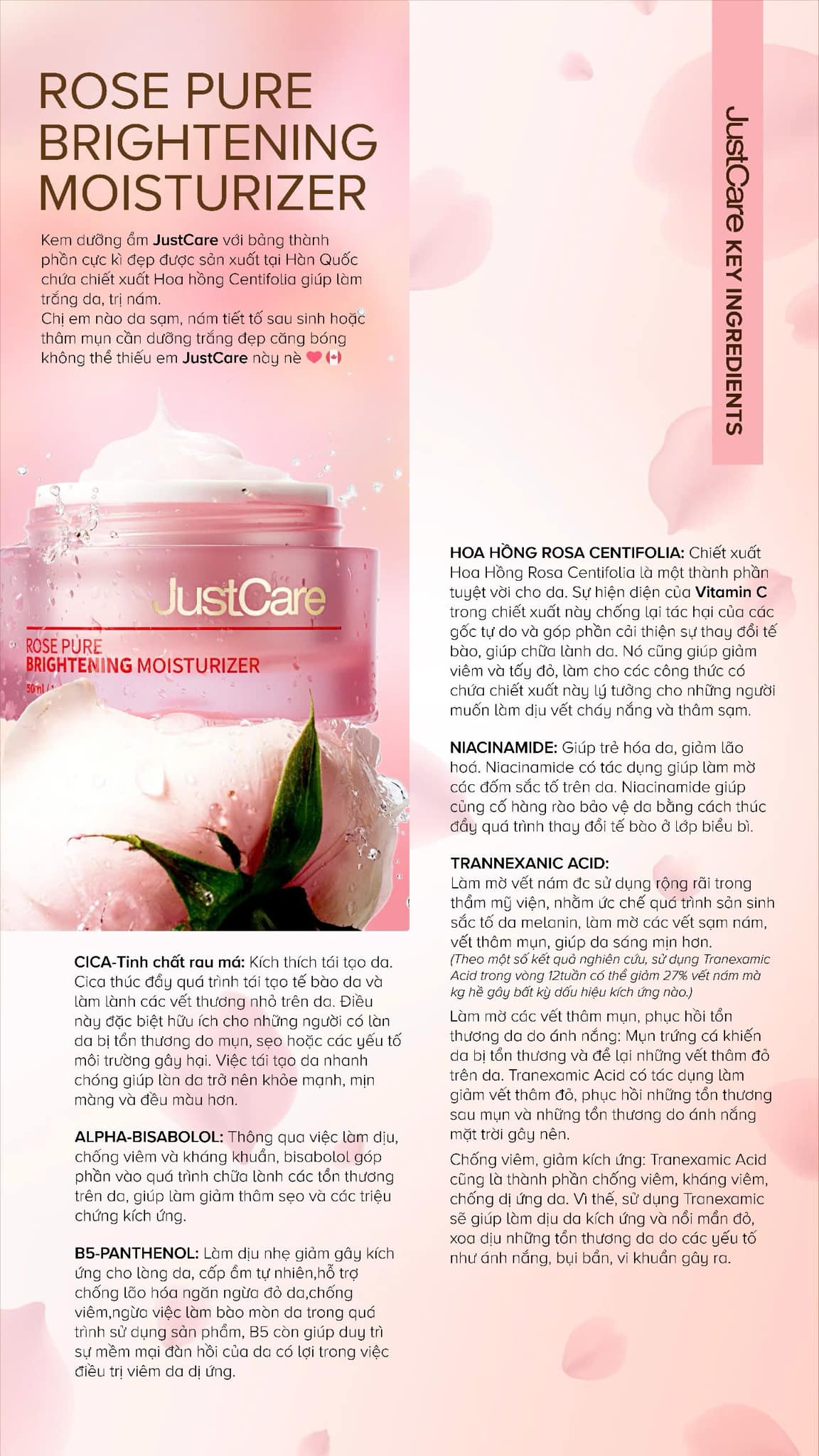 Kem dưỡng da tăng sắc tố JustCare Cream cho mặt 1,69 fl oz/50ml - Kem dưỡng ẩm cho mặt Hàn Quốc