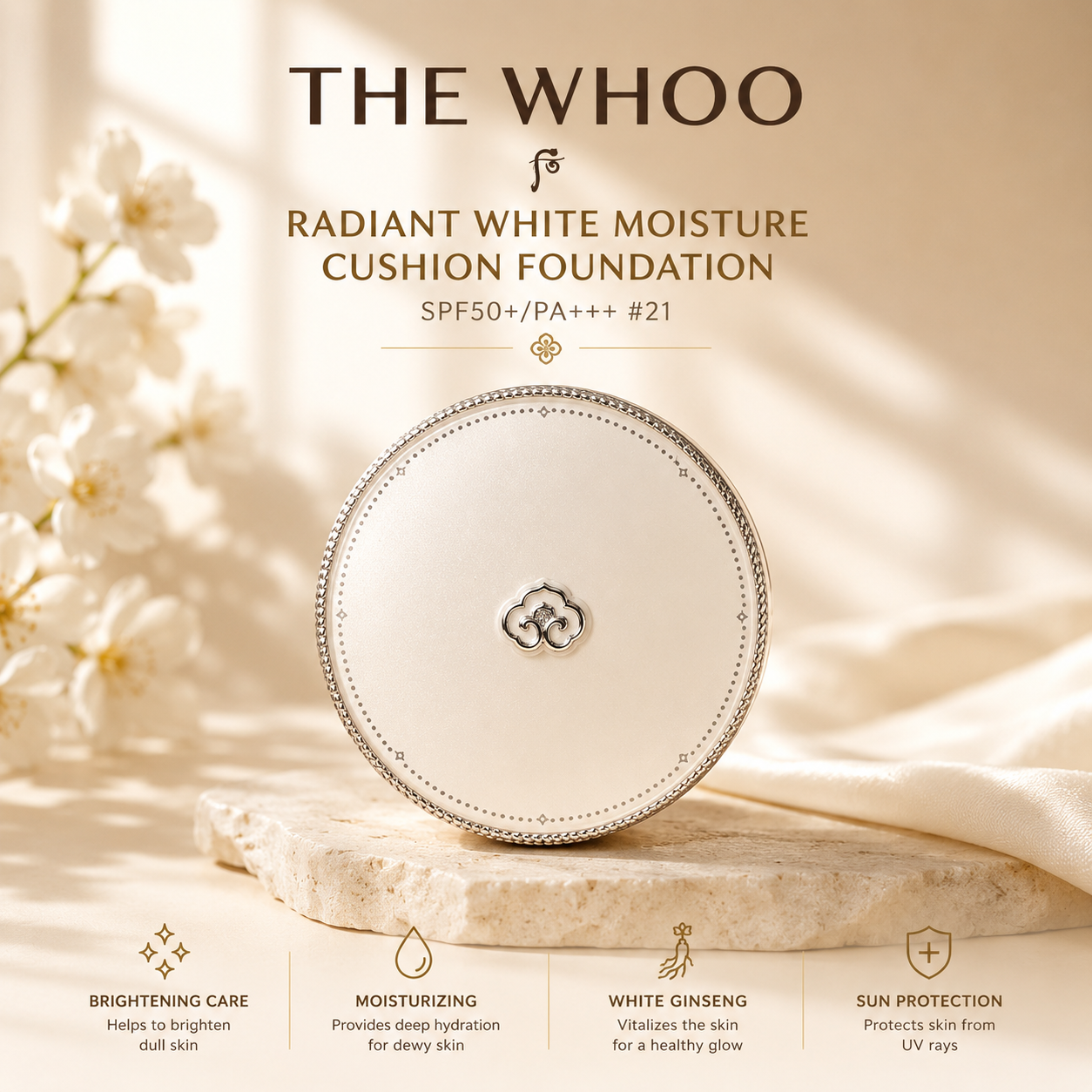 Whoo Gongjinhyang Seol Radiant White Moisture Cushion Foundation Set SPF50+/PA+++ 13g x 2 Refills