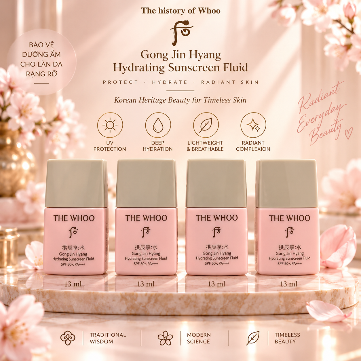 Whoo Gongjinhyang Soo Hydrating Sunscreen Fluid 4 x13ml