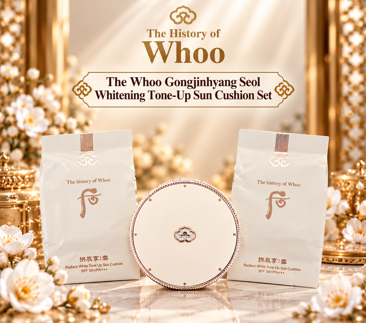 Whoo Radiant white Tone Up Sun Cushion Set 3 pcs