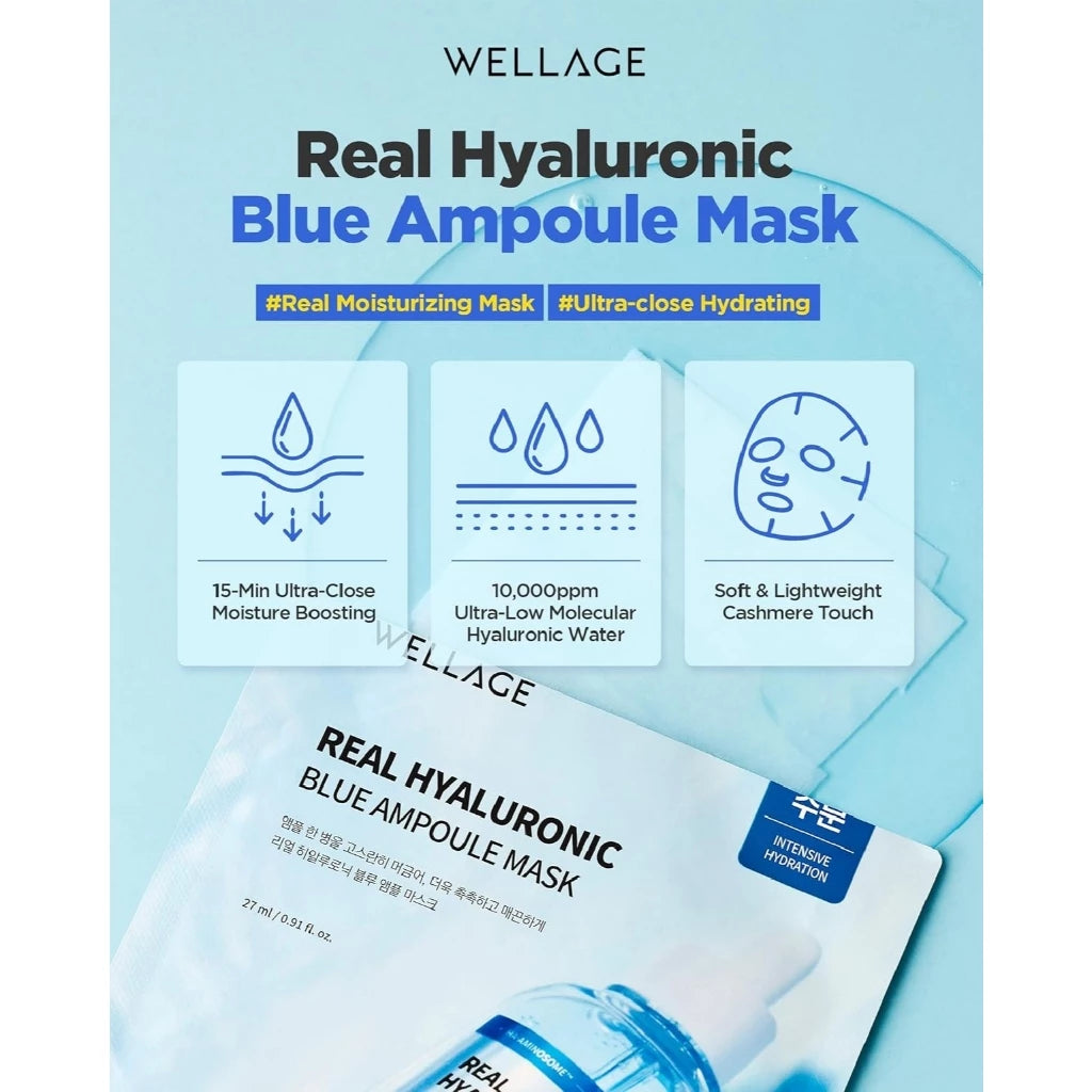 WELLAGE Real Hyaluronic Blue Ampoule Mask 5 sheets